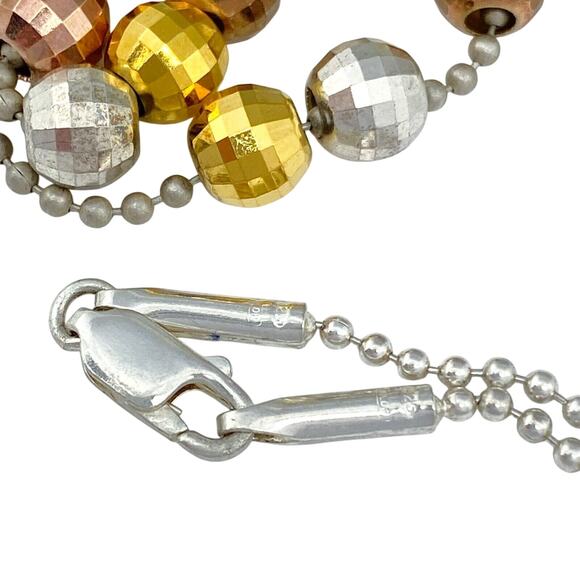 Tri Tone Disco Ball Bead Necklace | Italy Milor | Sterling Silver 925 | 17" - Picture 4 of 5